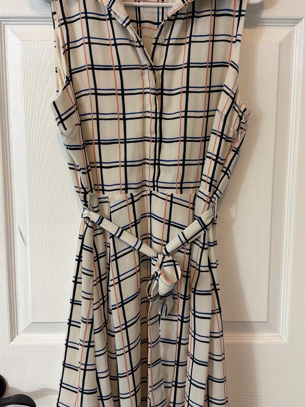 Banana Republic Cream Plaid Sleeveless Midi Shirt Dress